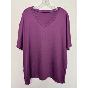Womens Plus Size 1X T-Shirt Short Sleeve V-Neck Purple Pullover Relaxed